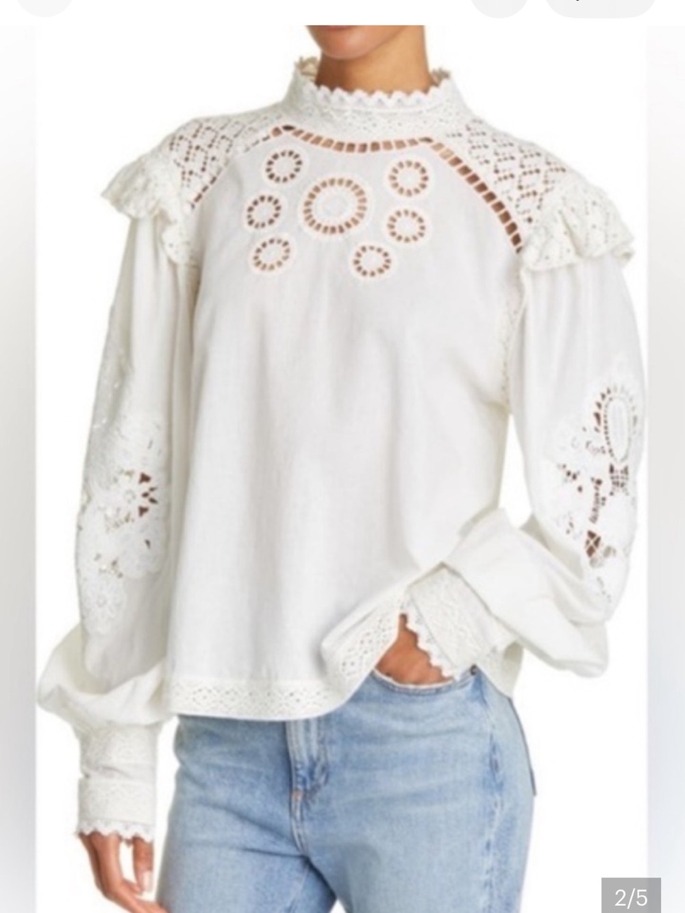 FARM RIO Romantic Blouse - off-white, Sz M